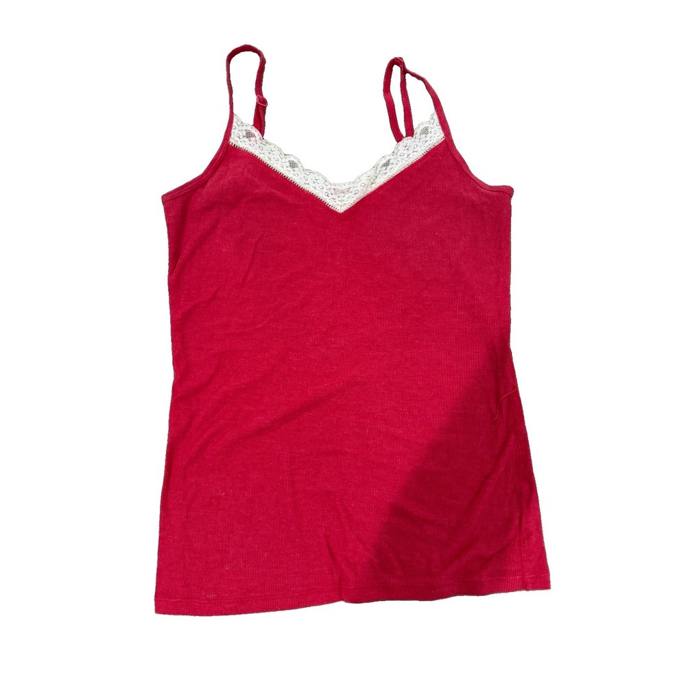 Old Navy Womens Large Red Ribbed Lace Camisole Tank Adjustable Straps